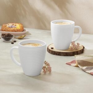 Larah by BOROSIL Orbit White Opalware Mug, Set of 2 Tea/Coffee Cups